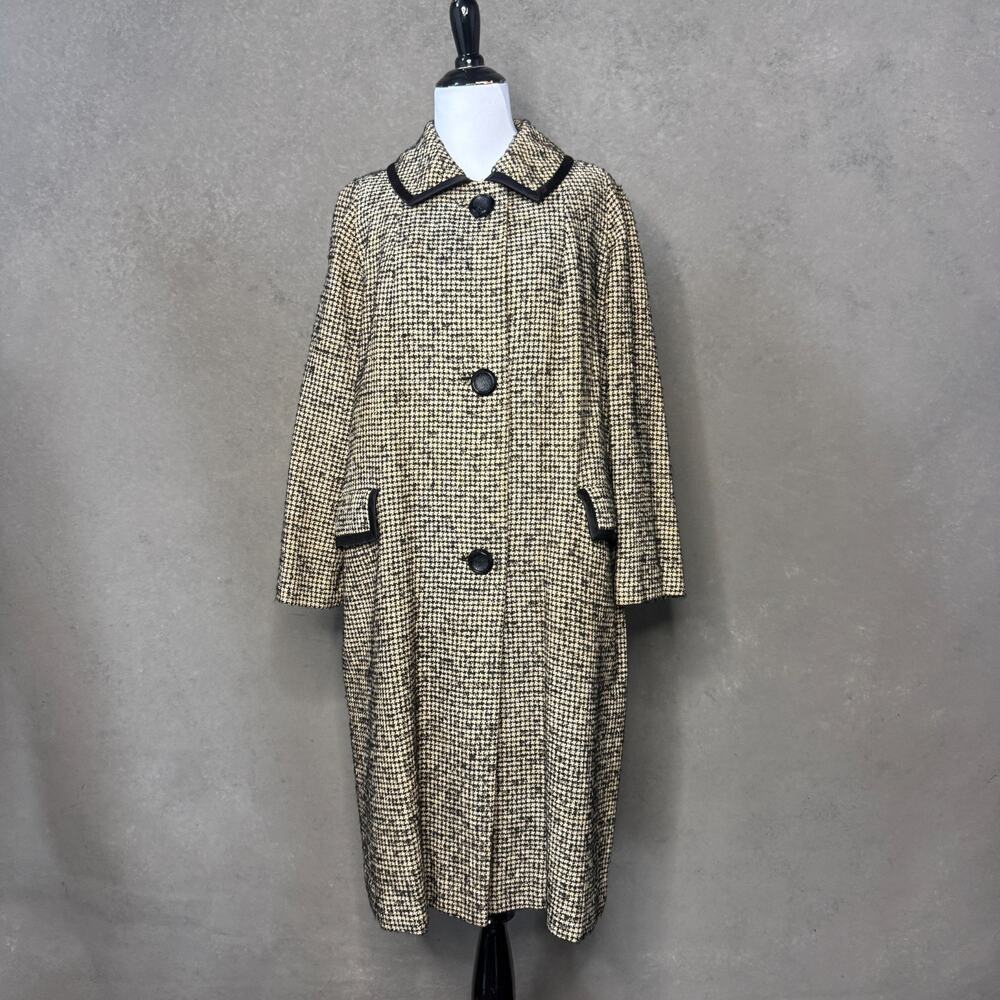 Vintage 1950s Houndstooth Wool Swing Coat Cosmopolitan ILGWU